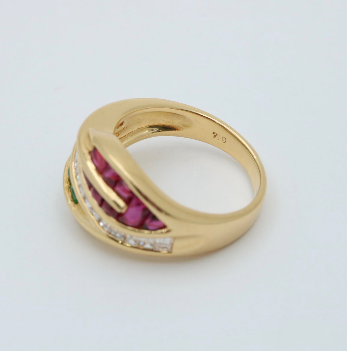 Natural Emerald, Ruby, and Diamond Leaf Ring