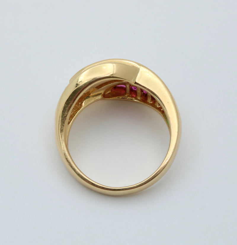 Natural Emerald, Ruby, and Diamond Leaf Ring