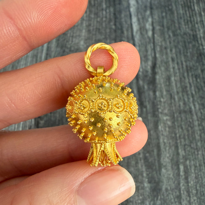 Large Etruscan Revival Style Pomegranate Charm in 18K Gold