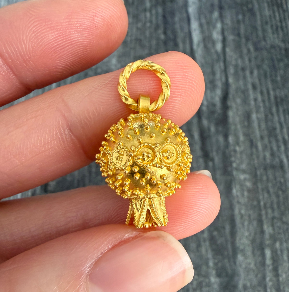 Midsized Etruscan Revival Style Pomegranate Charm in 18K Gold