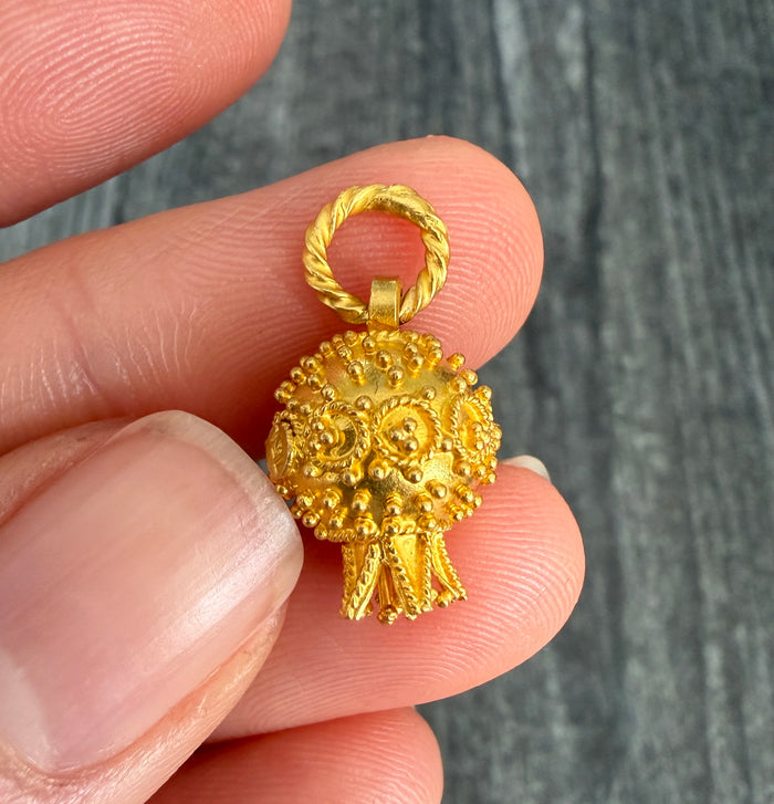 Small Etruscan Revival Style Pomegranate Charm in 18K Gold