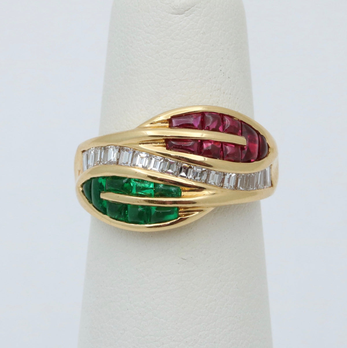 Natural Emerald, Ruby, and Diamond Leaf Ring