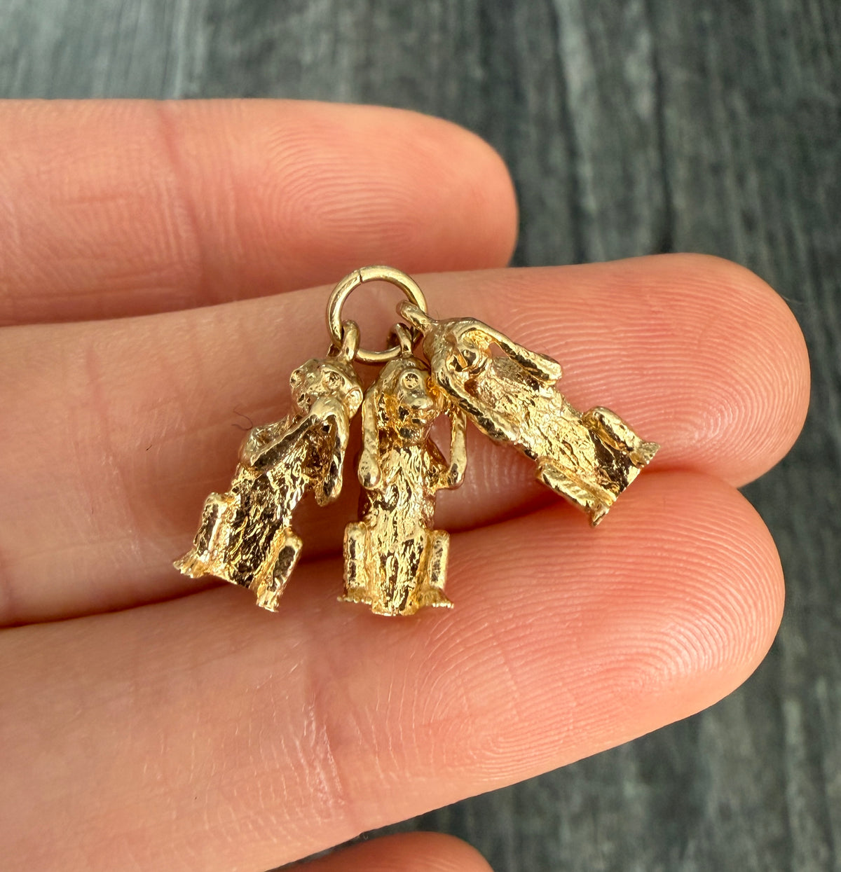 Vintage 14K Gold Three Wise Monkeys Charm