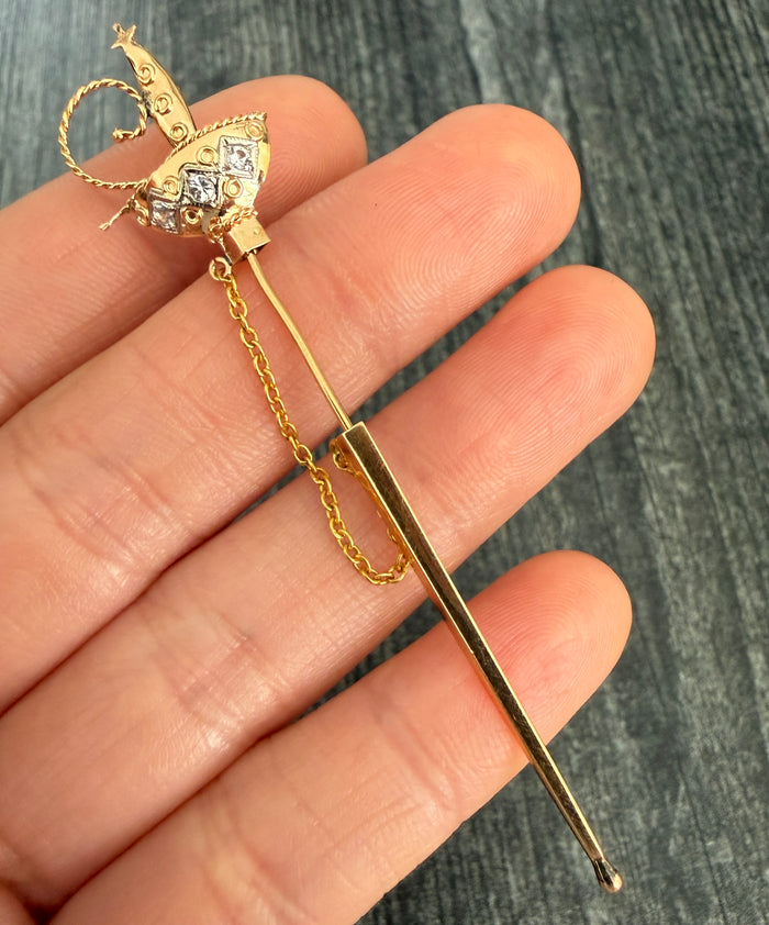 Vintage 14K Gold Sword Rapier Pin