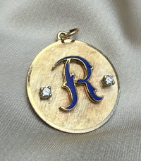 Vintage Enamel and Diamond Initial "R" Charm