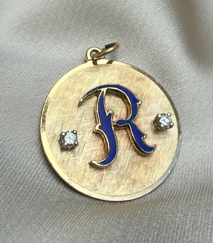 Vintage Enamel and Diamond Initial "R" Charm