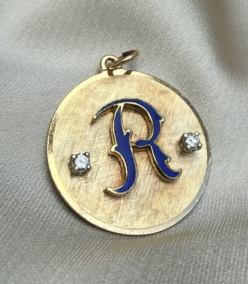 Vintage Enamel and Diamond Initial "R" Charm