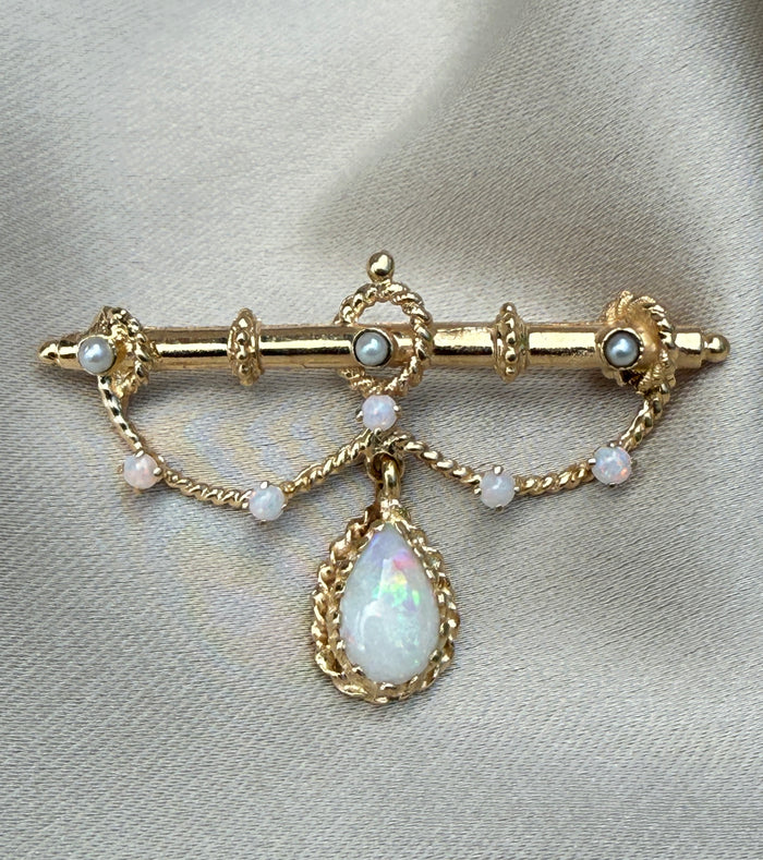 Vintage Opal and 14K Gold Garland Brooch