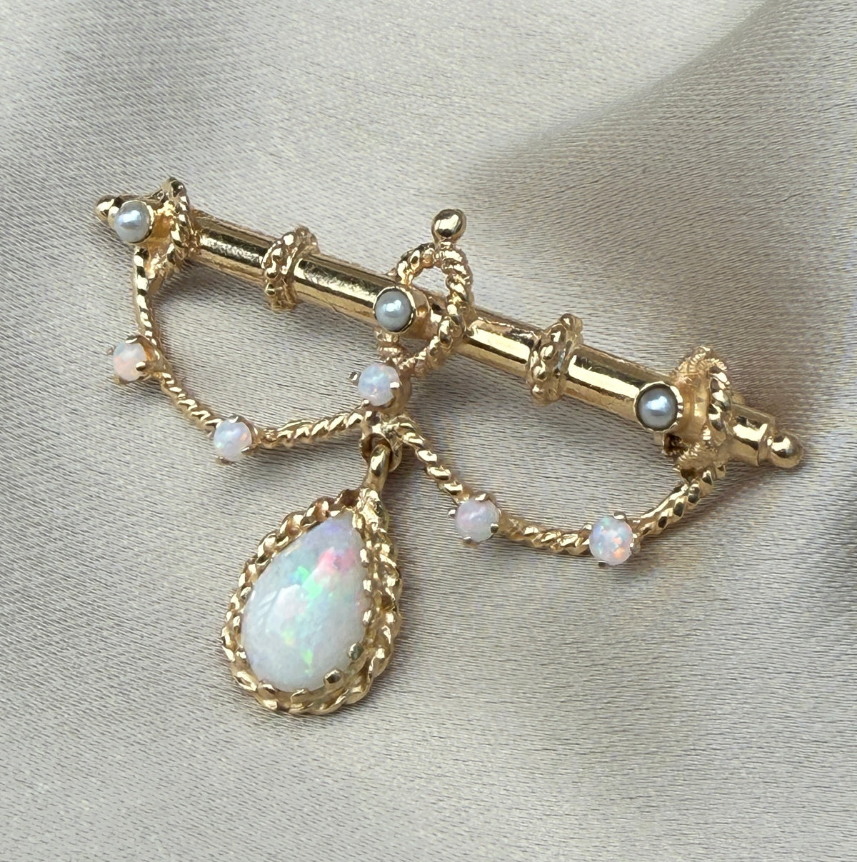 Vintage Opal and 14K Gold Garland Brooch