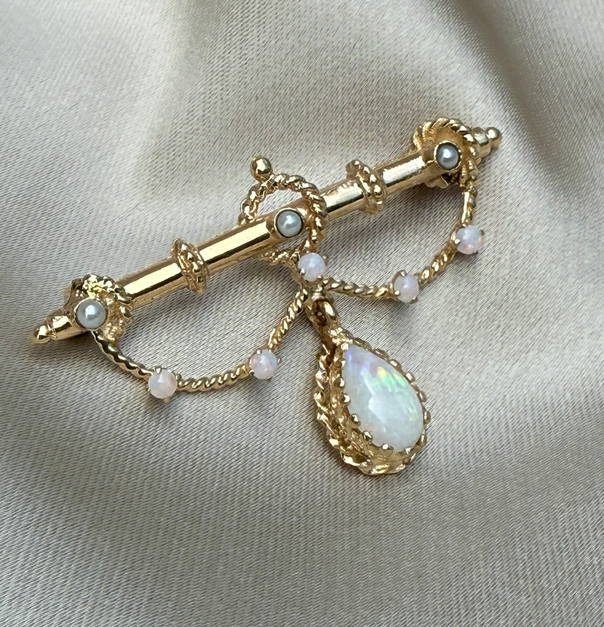 Vintage Opal and 14K Gold Garland Brooch
