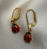 Enamel and 14K Gold Ladybug Dangling Earrings