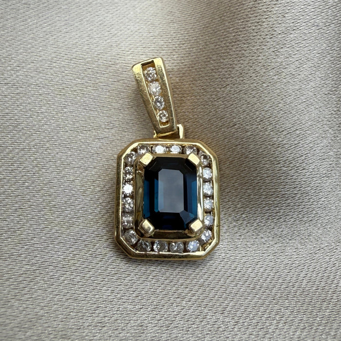 Sapphire and Diamond Emerald Cut Pendant