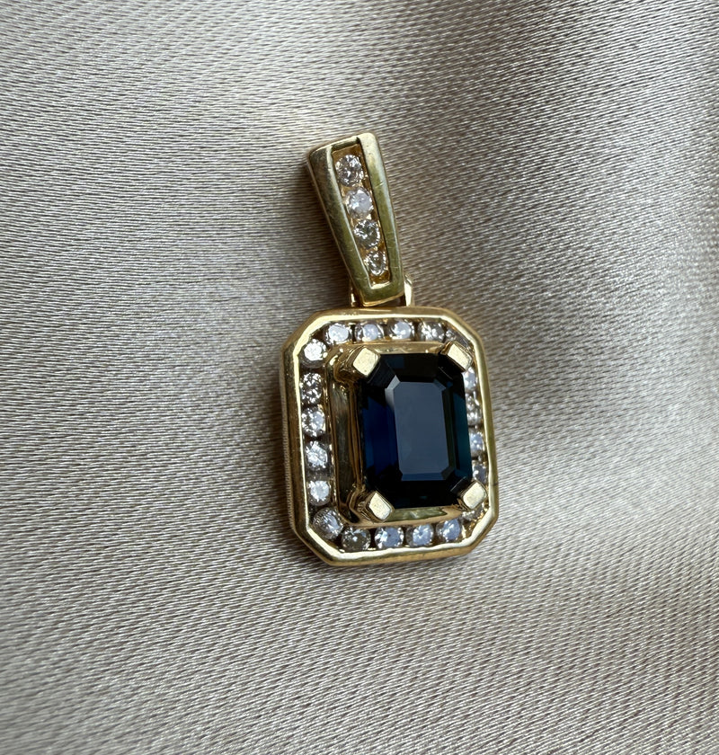 Sapphire and Diamond Emerald Cut Pendant
