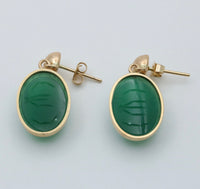 Vintage Carved Chrysoprase Scarab Dangling Earrings