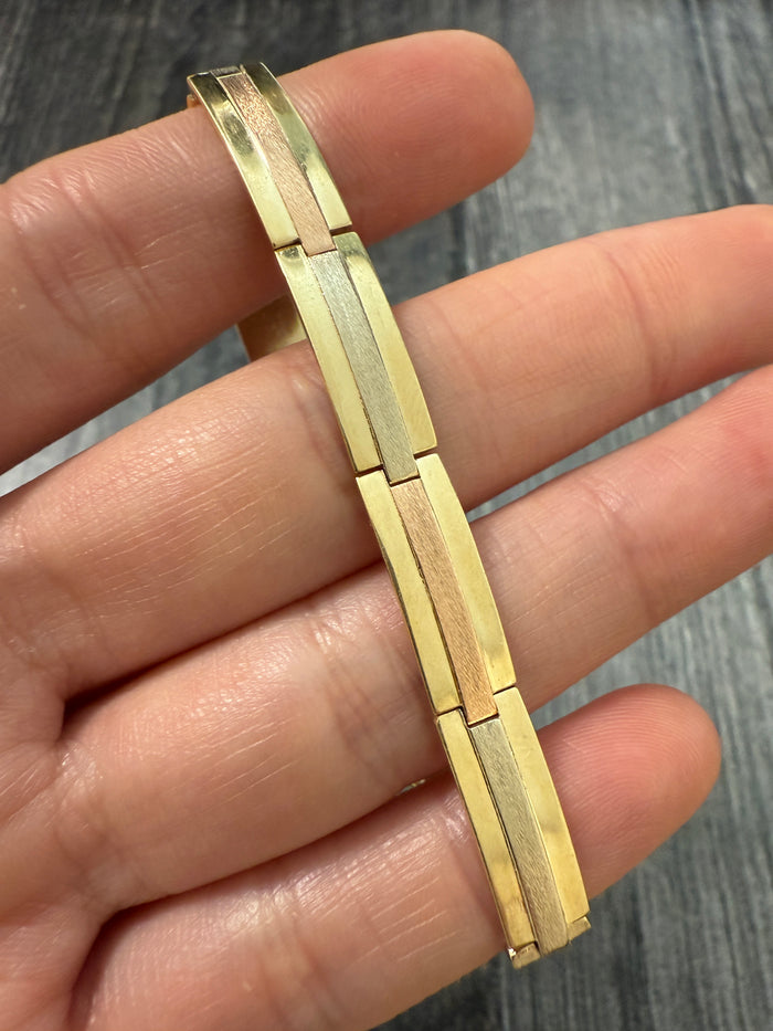 Tricolor 14K Gold Watch Style Bracelet