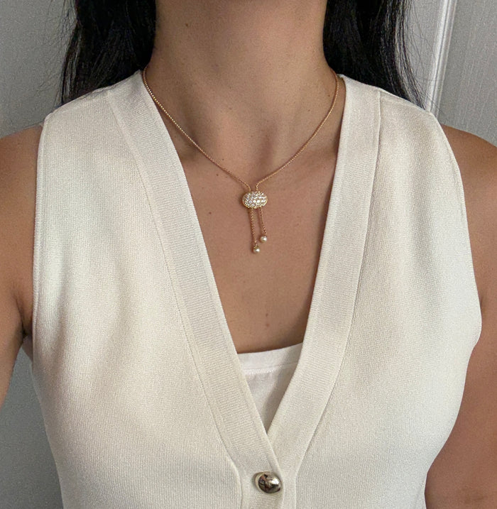 21K Gold Bolo Style Pearl Necklace