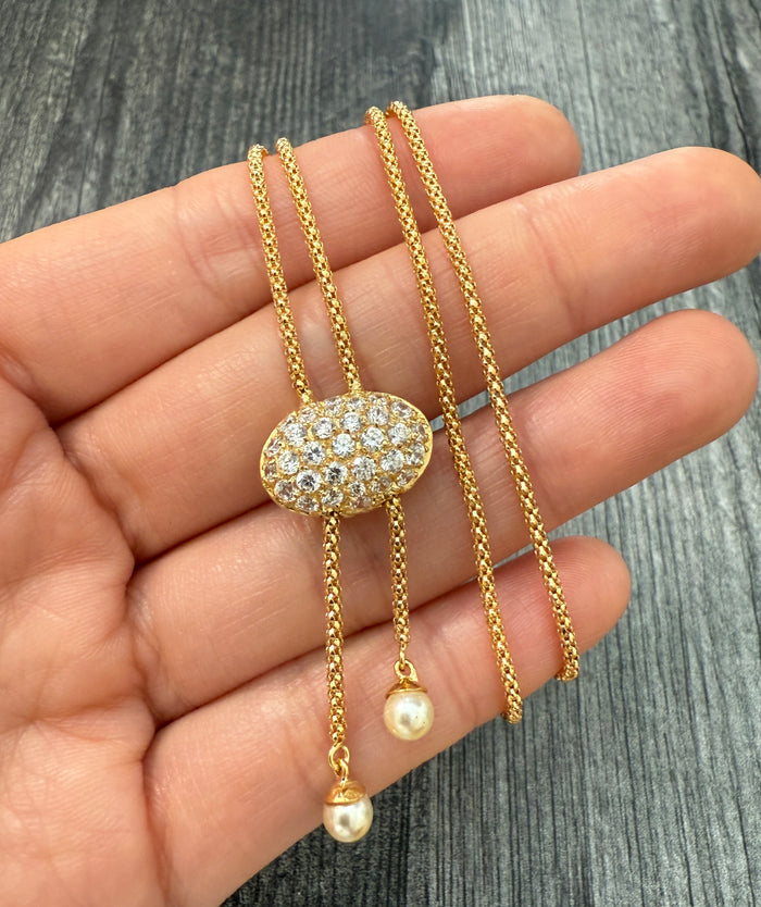 21K Gold Bolo Style Pearl Necklace