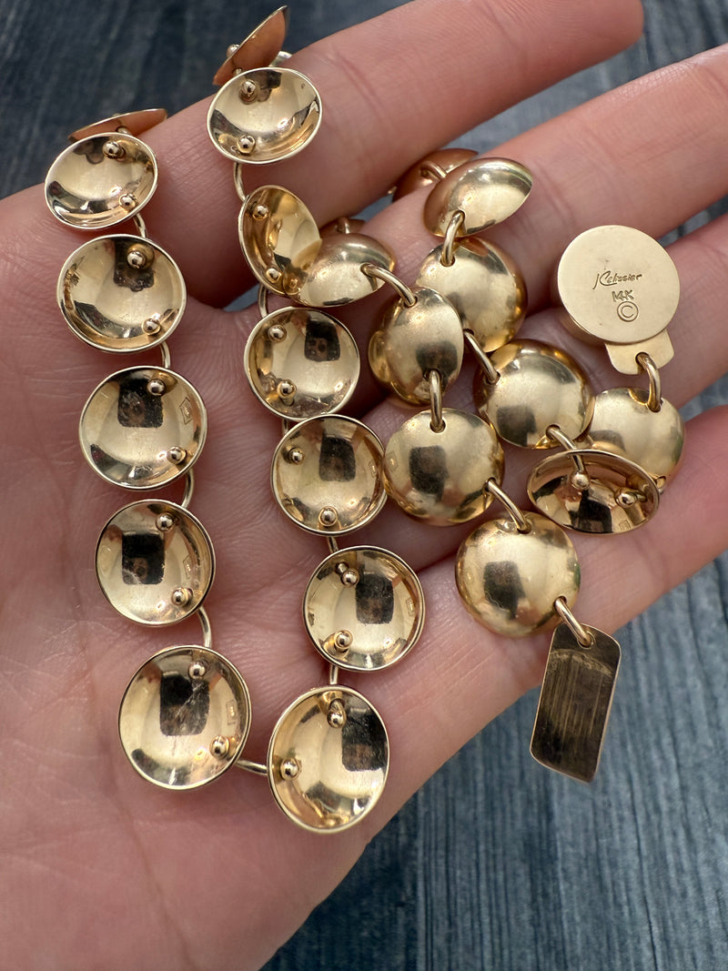 Vintage 14K Gold Concave Disc Necklace, 14.5" Long