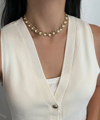 Vintage 14K Gold Concave Disc Necklace, 14.5" Long
