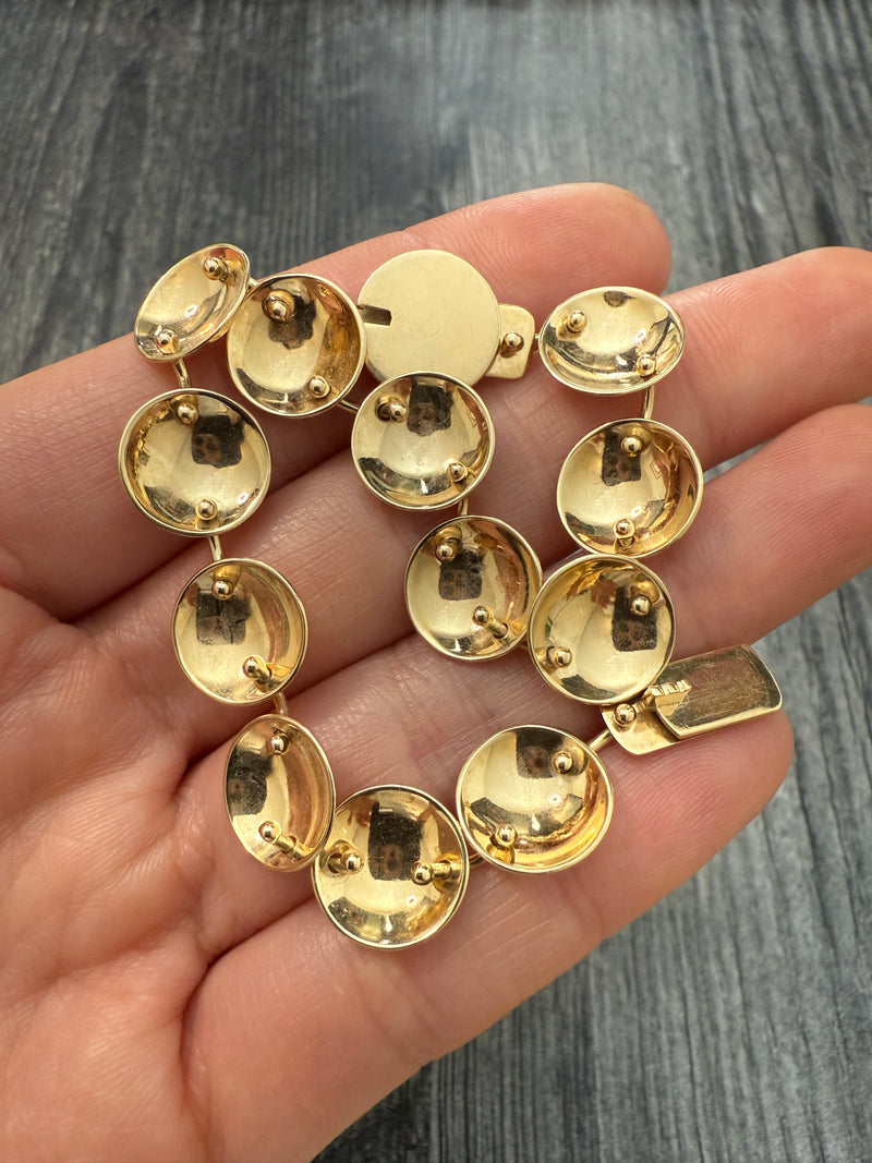 Vintage 14K Gold Concave Disc Bracelet, 7.2" Long