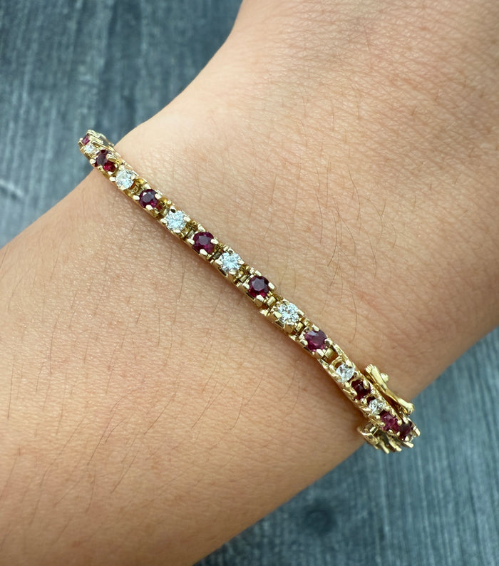Ruby and Diamond Line Bracelet in 14K Gold
