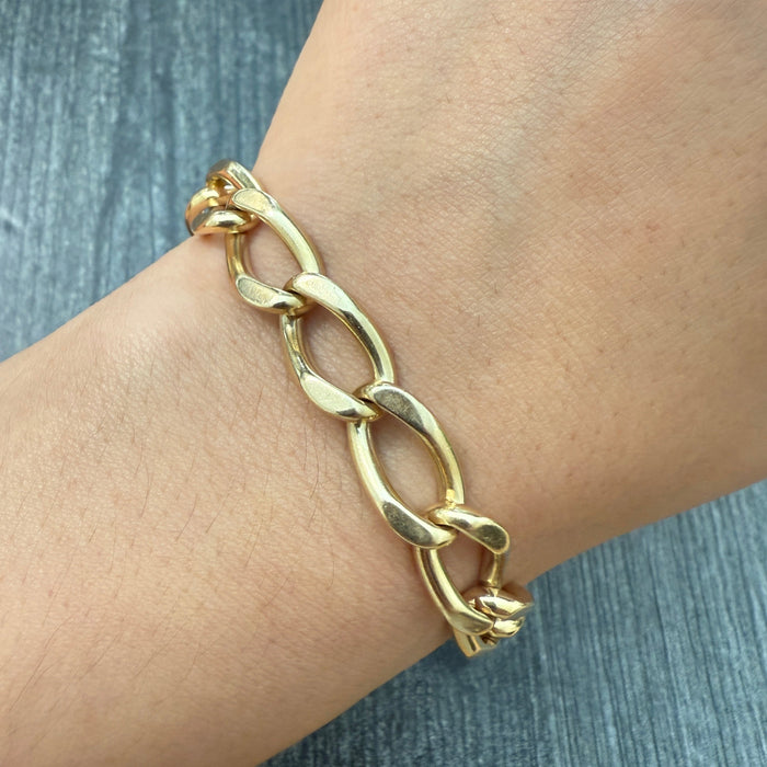 Vintage 14K Gold Oval Link Bracelet, 7.8" Long