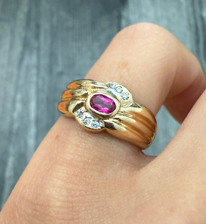 Wide Ruby and Diamond Band in 14K Gold