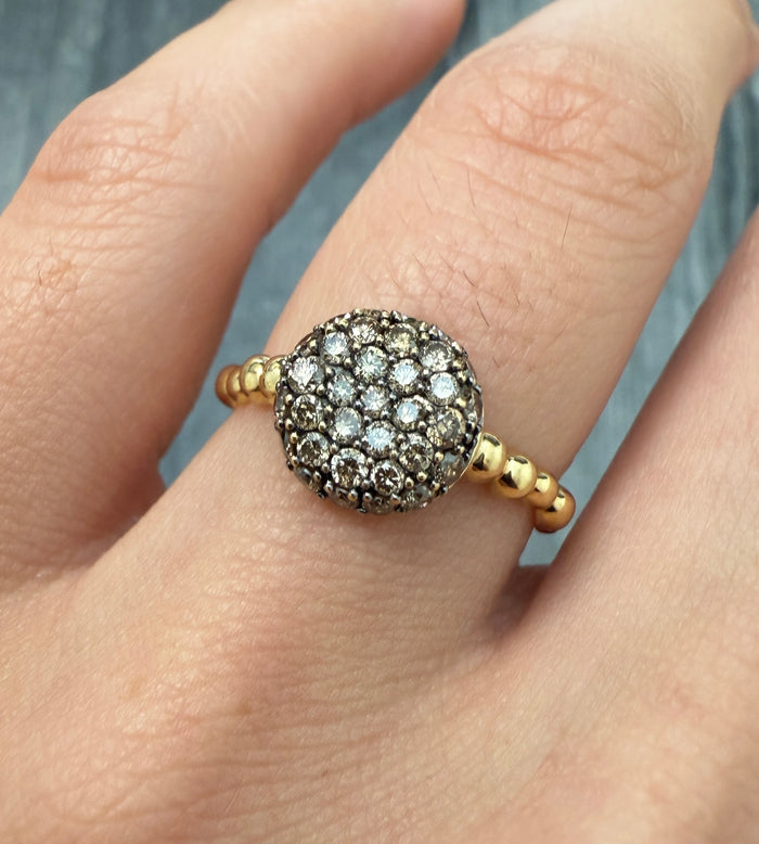 Champagne Diamond Cluster and 18K Gold Ring