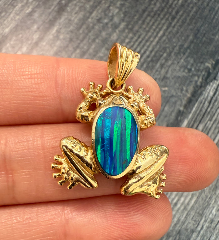 Opal and 14K Gold Frog Pendant