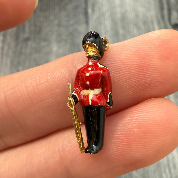 English Enamel and 9K Gold British King's Guard Charm