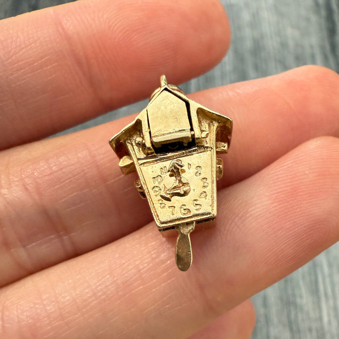 Vintage 14K and Enamel Gold Movable Cuckoo Clock Charm