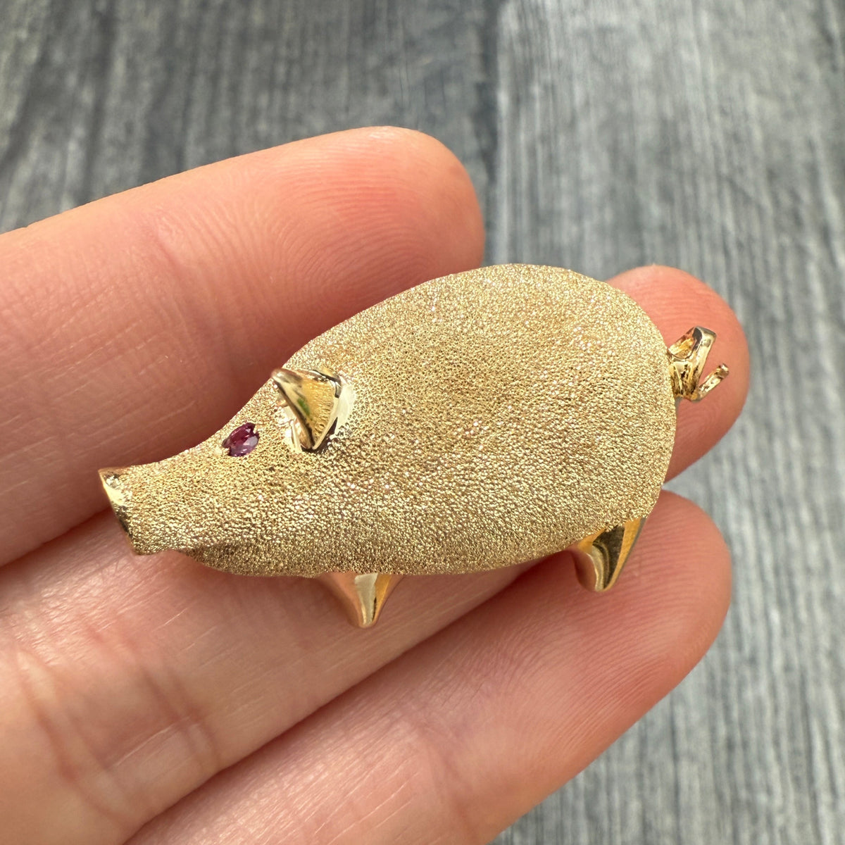 14K Gold Shimmery Pig Brooch and Pendant