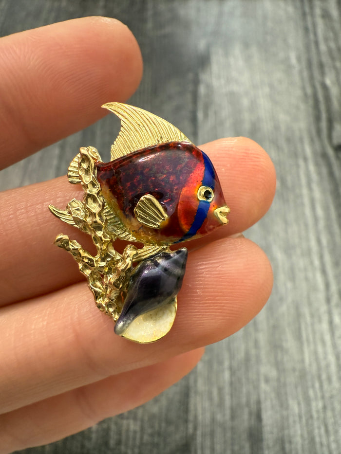 Enameled 18K Gold Tropical Fish Pendant by Kabana