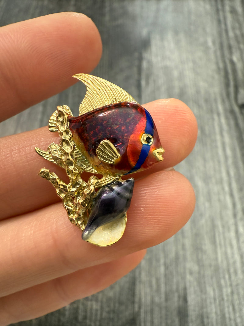 Enameled 18K Gold Tropical Fish Pendant by Kabana