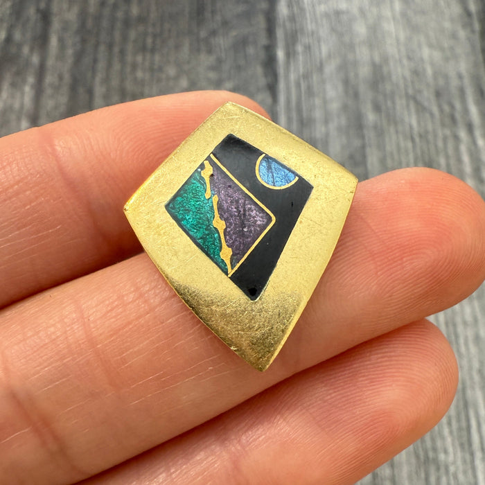Abstract Helen Hosking 18K Gold and Enamel Pendant