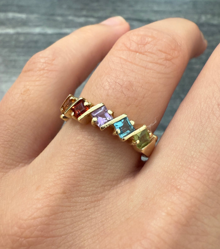 Rainbow Semi-Precious Gemstone Band, 14K Gold
