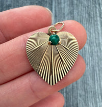Vintage Malachite Engine Turned Heart Charm in 14K Gold