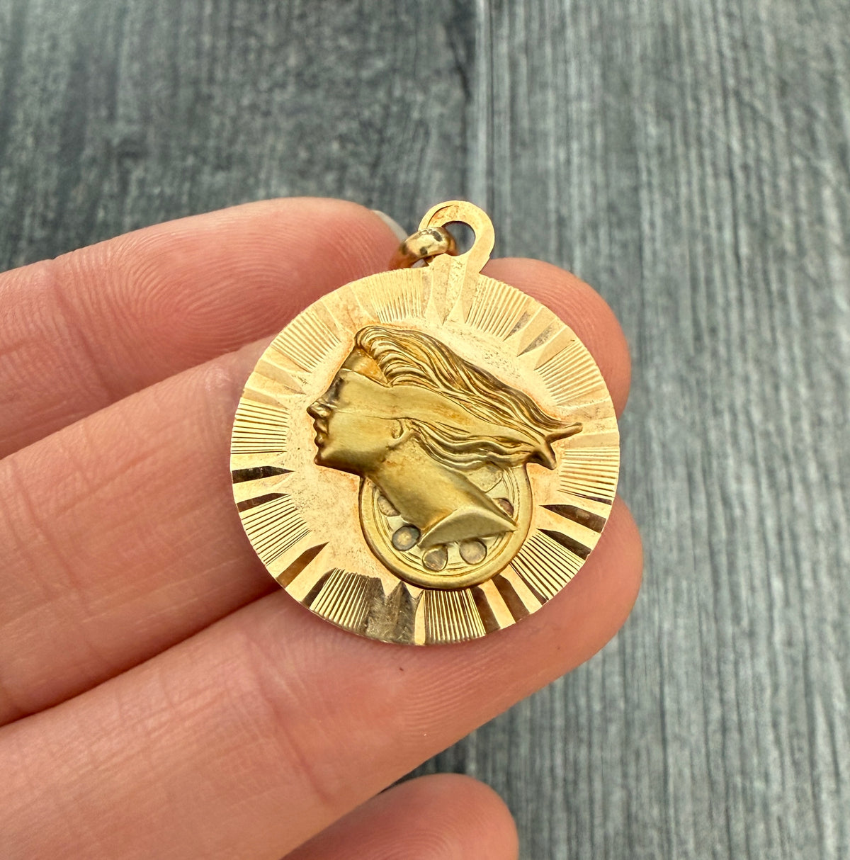 Vintage Lady Fortuna Charm in 18K Gold
