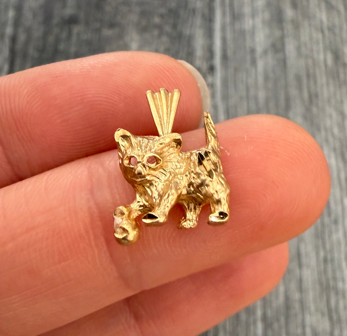 14K Gold Cat and Ball Charm