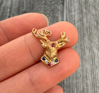Antique Diamond Ruby and Sapphire Stag Deer Charm