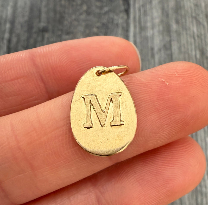 Vintage Egg Shaped Initial M Charm in 18K Gold