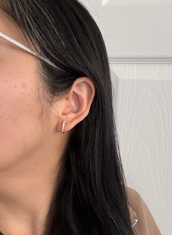 Diamond Pave and Emerald Snake Huggie Earrings