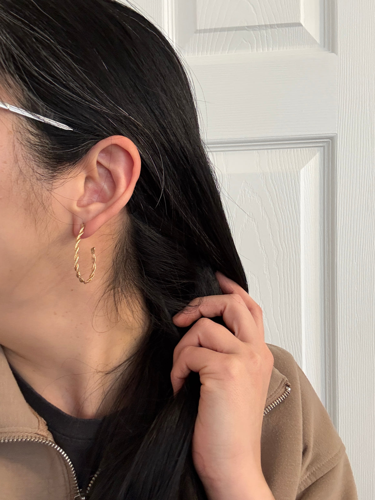 Vintage 14K Gold Rope Chain Hoop Earrings