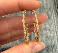 Vintage 14K Gold Rope Chain Hoop Earrings