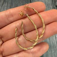 Vintage 14K Gold Rope Chain Hoop Earrings