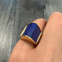Dimensional Triangular Cut Lapis Lazuli and 14K Gold Statement Ring
