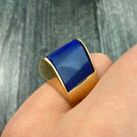 Dimensional Triangular Cut Lapis Lazuli and 14K Gold Statement Ring