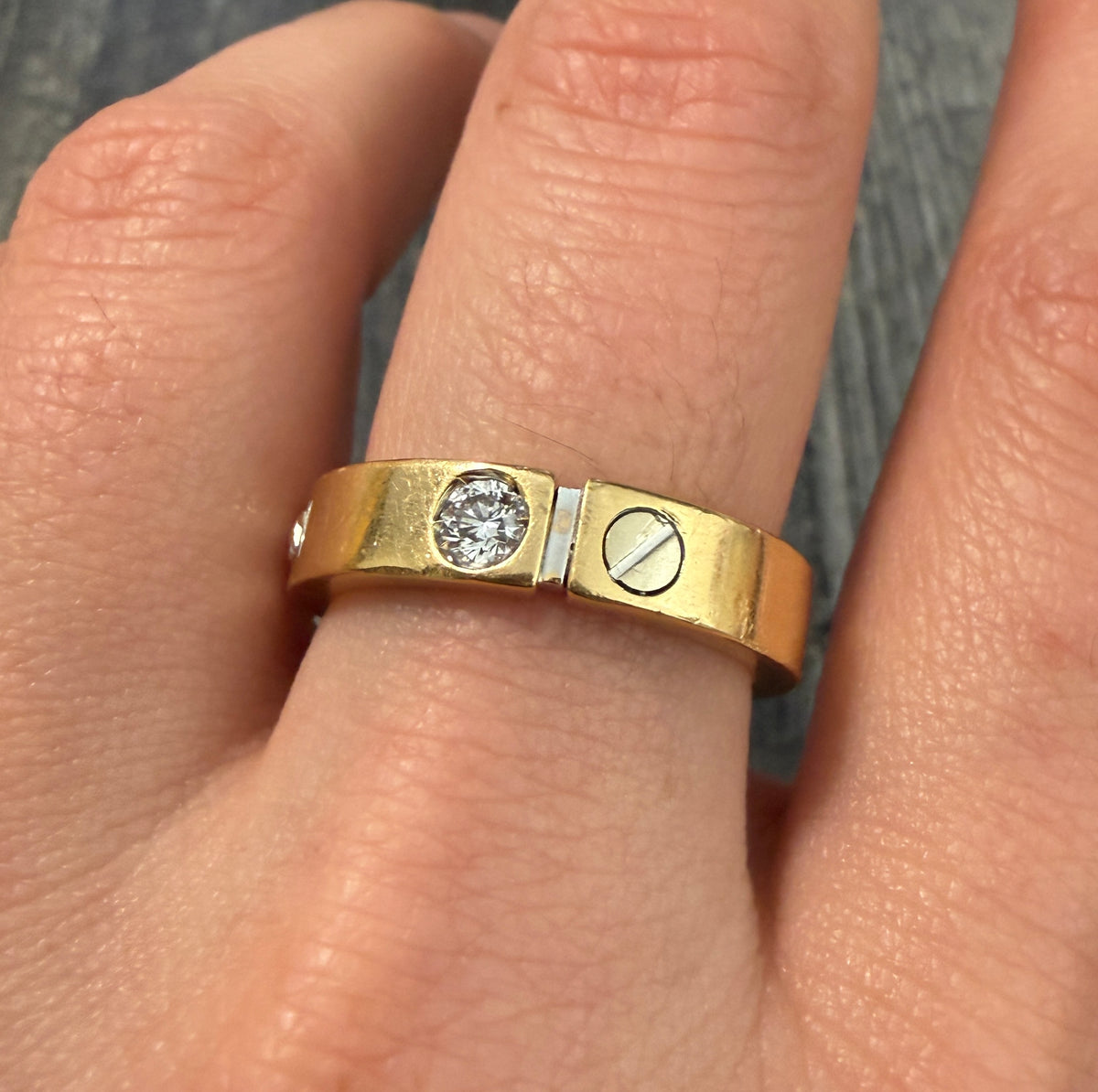 Baraka Nail Head Bicolor 18K Gold and Diamond Band, Size 8.5