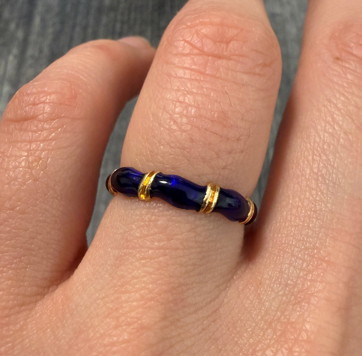 Blue Enamel and 18K Gold Wave Band (1)