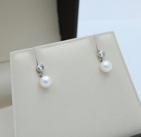 Small Pearl and Diamond Dangle Earrings, 18K Gold